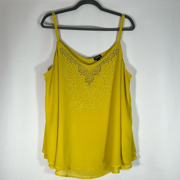 Torrid Yellow Sophie Chiffon Embroidered Swing Cami Tank Top 2x Size 2 - Picture 2 of 7